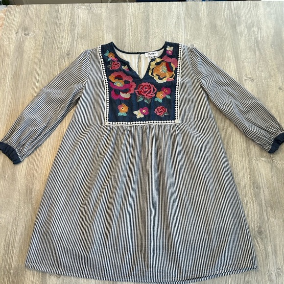 Angel Heart Embroidered Striped Dress Lined Women’s Medium Bohemian Gypsy Floral - Picture 3 of 13